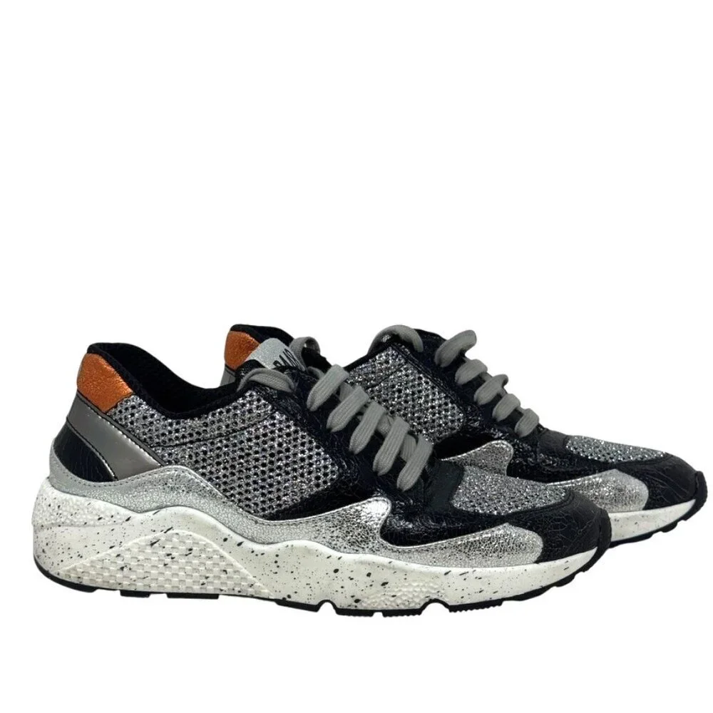 P448 Women’s Size 37 Black Silver Glitter Mesh Chunky Sneakers